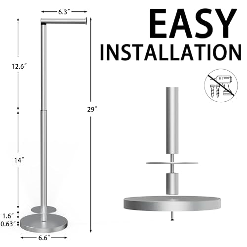 RUACQ Bathroom Toilet Paper Holder Stand with Storage, Brushed Nickel | Free Standing Toilet Roll Holder, Height Adjustable, Holds 6 Reserve Rolls, Weighted Base, 304 Stainless Steel Rustproof - color: Nickel Brushed
