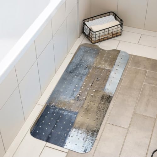 LNOND Blue and Brown Bathtub Mat Non Slip, 40 X 16 Inch Tub Mat for Bathroom, Abstract Art Bath Tub Shower Mat with Drain Holes and Suction Cups - color: Blue and Brown
