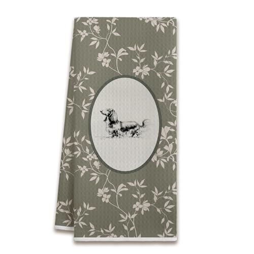 Vintage Floral Hand Towels for Bathroom - Dachshund Kitchen Hand Towels Decorative, Dog Themed Bathroom Decor, Dachshund Gifts, Weiner Dog Gifts for Women, Housewarming Gifts New Home Idea - color: Color-a11