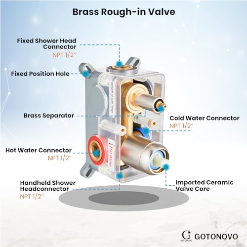 gotonovo Shower Faucet Set with Rough-in Valve Trim Kit,Brushed Nickel | 10 Inch Round Rain Showerhead with Handheld Spray,Bathroom Wall Mount Shower System Complete Combo,2-in-1 Diverter,All Metal - color: Nickel