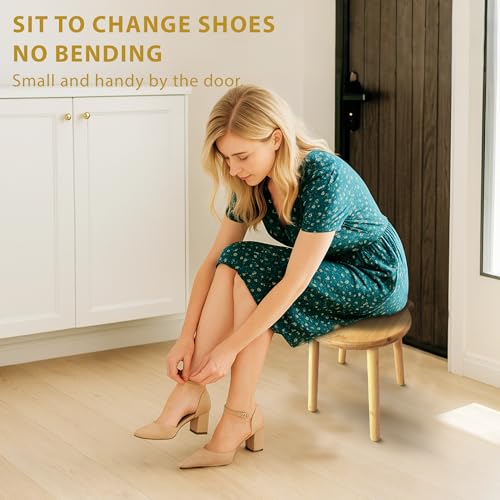 9.8 in Small Wooden Stool, Non-Slip Small Round Stool, Portable and Sturdy, Suitable for Footstools in Bedroom, Bathroom, Kitchen (L) - style: B