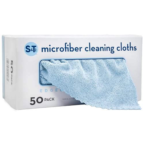 S&T INC. Microfiber Cleaning Cloth, 50 Pack, 11.8" x 11.8", Blue | Storage Box Included, Edgeless Cleaning Cloth for Home and Car, Reusable and Multi-Purpose Cleaning Rags, Machine Washable - color: Blue