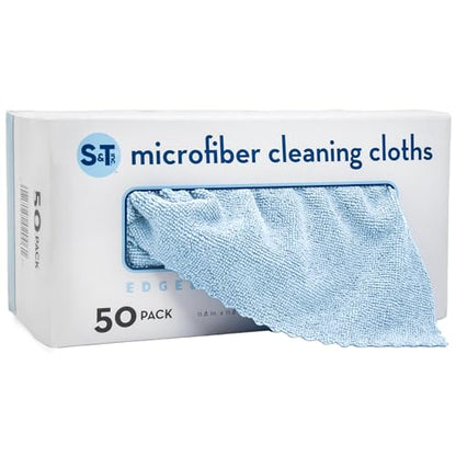 S&T INC. Microfiber Cleaning Cloth, 50 Pack, 11.8" x 11.8", Blue | Storage Box Included, Edgeless Cleaning Cloth for Home and Car, Reusable and Multi-Purpose Cleaning Rags, Machine Washable - color: Blue