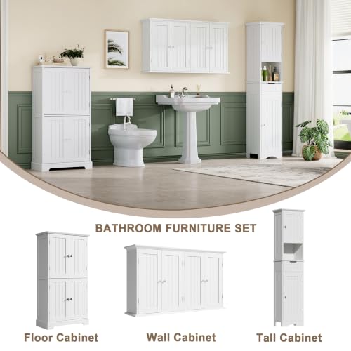 ChooChoo Laundry Cabinet with 4 Doors and Adjustable Shelves | 9.06"D x 40.9"W x 24"H, Bathroom Wall Cabinet, Cupboard, White - color: White, size: 9.06"D x 40.94"W x 23.62"H