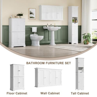 ChooChoo Laundry Cabinet with 4 Doors and Adjustable Shelves | 9.06"D x 40.9"W x 24"H, Bathroom Wall Cabinet, Cupboard, White - color: White, size: 9.06"D x 40.94"W x 23.62"H
