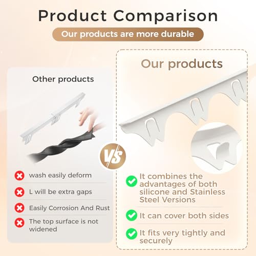 Silicone Stove Gap Covers with Stainless Steel, Oven Gap Filler Seals Gaps Between Stovetop and Counter, Stove Gap Guards Range Trim Kit, Easy to Clean Stove Gap Guard (Beige 2 Pack,21") - color: Beige, size: 21 inches