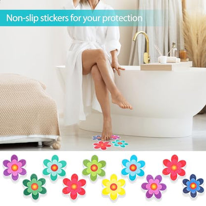 Amabro Colorful Sunflower Anti Slip Bathtub Strips, 10PCS Adhesive Shower Sticker for Bathtub Non-Slip Strip Stickers Anti Skid Tape Flooring Safety Tape Mat with Scraper for Bath Shower | Cute Sunflower Non-Slip Bathtub Strips Self-Adhesive Anti Skid Sho