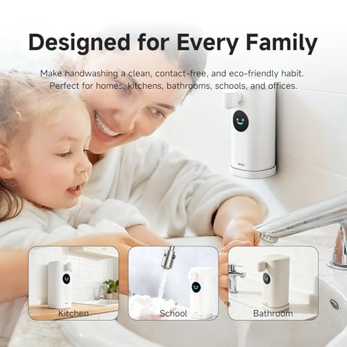 Automatic Foaming Soap Dispenser, Touchless Soap Dispenser with LED Hand Washing Timer, Rechargeable 350ml Foam Soap Dispenser, IPX7 Waterproof, Wall Mounted for Bathroom Kitchen Kids - color: White