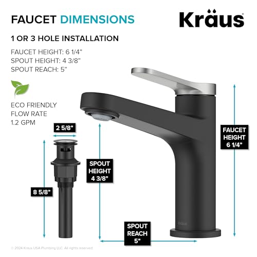 KRAUS Indy Single Handle One Hole Bathroom Sink Faucet in Spot-Free Brushed Nickel/Matte Black, KBF-1411SFBNMB - color: Spot Free Brushed Nickel/Matte Black, style: Basin + Pop-Up Drain