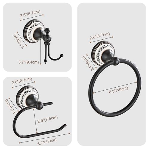 Black Towel Ring Clothes Hook Tissue Holder Three Piece Set, Bathroom Kitchen Antique Three Piece Set, Wall Mounted Bathroom and Kitchen Supplies YIGUANXIN - color: Black, size: Three-Piece Set