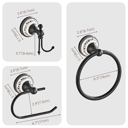 Black Towel Ring Clothes Hook Tissue Holder Three Piece Set, Bathroom Kitchen Antique Three Piece Set, Wall Mounted Bathroom and Kitchen Supplies YIGUANXIN - color: Black, size: Three-Piece Set