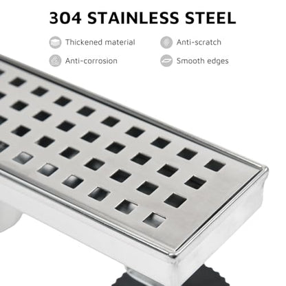 12 Inch Linear Shower Drain Brushed Nickel, Rectangular Shower Floor Drain Kit 304 Stainless Steel, Removable Grid Grate, Hair Catcher, Leveling Feet - color: Brushed Nickel, size: 3"x 12"-Grate
