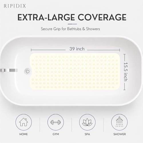 Bathtub Mat Non-Slip – 39" x 15.5" Extra Long Shower Mat with Suction Cups, BPA Free & Machine Washable, Textured Bath Mat for Tub, Ideal for Kids, Seniors & Pregnant Women, Cream - color: Cream