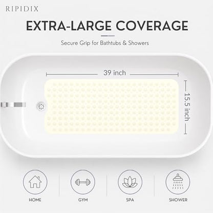 Bathtub Mat Non-Slip – 39" x 15.5" Extra Long Shower Mat with Suction Cups, BPA Free & Machine Washable, Textured Bath Mat for Tub, Ideal for Kids, Seniors & Pregnant Women, Cream - color: Cream