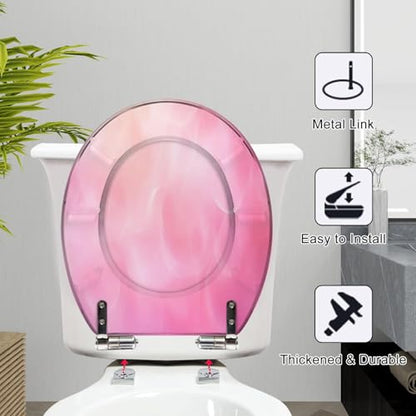 Round Toilet Seat Delicate white pink delicate Background for Valentine s Day Resin Toilet Seat Slow Quiet Close with Quick-Release Hinges Toilet Seat with Cover Easy to Clean Install - color: Multi1, size: 16.5"x14.5"