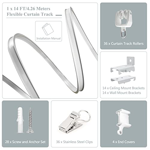 Ceiling Curtain Track Flexible Bendable Curtain Track Ceiling Wall Mount 14FT Curved Sliding Curtain Track Rail System Room Divider Ceiling Track for Curtains, Bay Window, RV - color: White, size: 14Ft