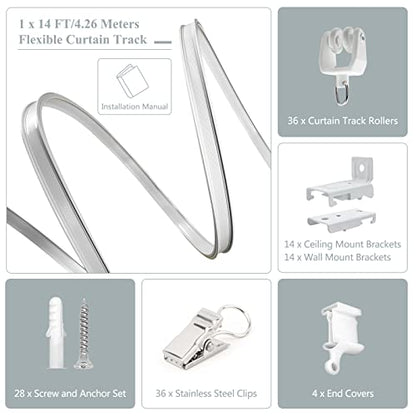 Ceiling Curtain Track Flexible Bendable Curtain Track Ceiling Wall Mount 14FT Curved Sliding Curtain Track Rail System Room Divider Ceiling Track for Curtains, Bay Window, RV - color: White, size: 14Ft