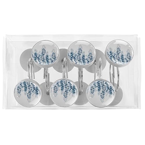 Eucalyptus Leaves Bath Mat Blue Leaf Plant Botanical Decorative Shower Curtain Hooks Rings Set of 12 Hooks for Shower Curtain Rustproof Curtain Rings for Bathroom