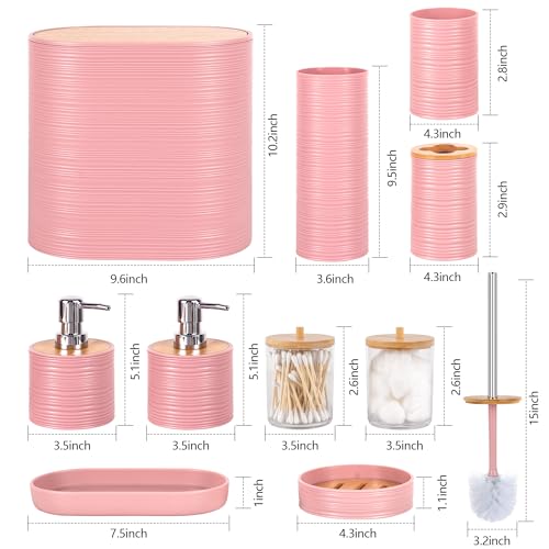 25 PCS Pink Bathroom Accessories Set丨Shower Curtain Bathroom Accessory | All-in-One Kit with Shower Curtain,rug,Trash Can,Toothbrush Holder,Toilet BrushSoap Dispenser,Toothbrush Cup,etc for Home - color: Pink