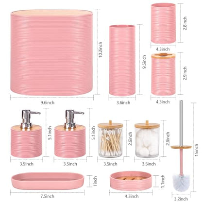 25 PCS Pink Bathroom Accessories Set丨Shower Curtain Bathroom Accessory | All-in-One Kit with Shower Curtain,rug,Trash Can,Toothbrush Holder,Toilet BrushSoap Dispenser,Toothbrush Cup,etc for Home - color: Pink