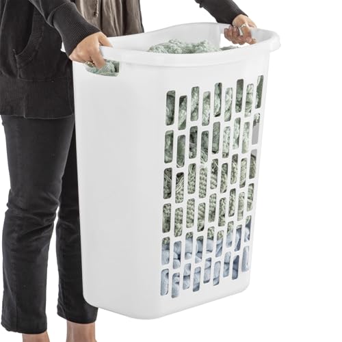 3-Pack 1.8 Bushel Slim Plastic Laundry Hamper W/Reinforced Handles, White | Durable plastic build Open top design for quick toss-in & easy access.in bedroom, bathroom & laundry room.