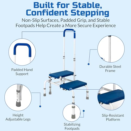Platinum Health AdjustaStep Double-Step Step Stool with Side-Mounted Safety Handle. Adjustable Height. Padded Handle, Non-Slip Steps. Quick, Tool-Less Assembly. - size: 300 lb. Capacity - 2 Steps