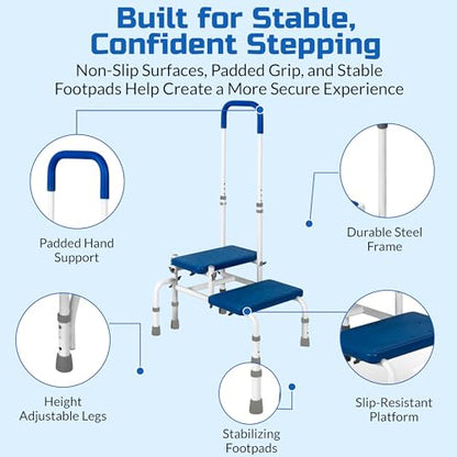 Platinum Health AdjustaStep Double-Step Step Stool with Side-Mounted Safety Handle. Adjustable Height. Padded Handle, Non-Slip Steps. Quick, Tool-Less Assembly. - size: 300 lb. Capacity - 2 Steps