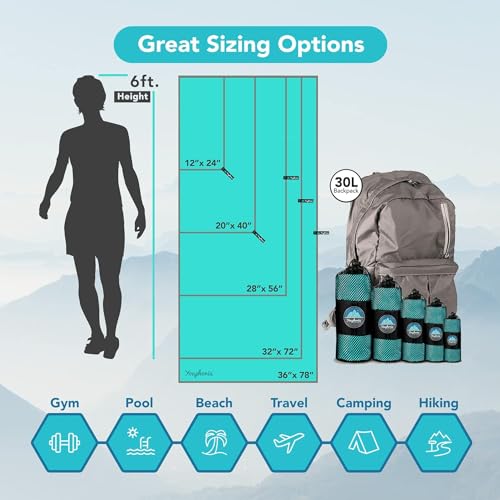 Youphoria Microfiber Travel Towel Fast Drying Lightweight - Quick Dry Towel for Camping, Beach, Backpacking, Hiking & Sport - color: Mint/Gray, style: 12" x 24" (X-Small)