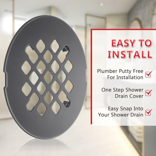 Enhon 1 Pack 4-1/4 Snap in Shower Drain Cover | Round Strainer Drain Grid, Bathroom Shower Grate Cap Replacement for Hair Catcher, Stainless Steel