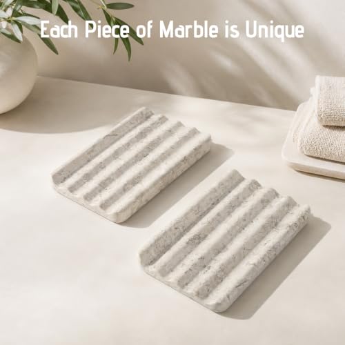 Karibiber Marble Soap Dish, Bar Soap Dish Shower, Grey Bathroom Soap Holder, Stone Sponge Holder for Kitchen Sink - color: Tundra Grey
