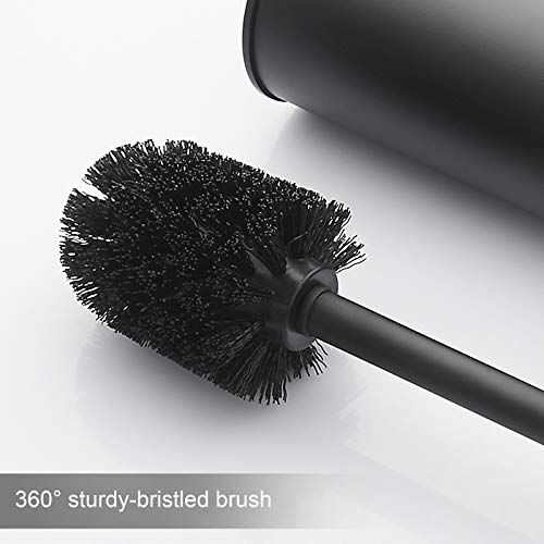 BGL Stainless Steel Toilet Brush with Holder, 2 Black Bristle Heads - color: Matte Black