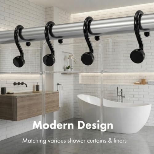Bathway Plastic Shower Curtain Hooks, 12 Pcs, Black, Decorative Hooks | Waterproof, Rust-Proof, Sturdy, Wear-Resistant, Drop-Proof, Multifunctional, Easy to Install, Classic and Attractive - color: Black