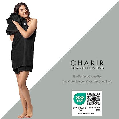 Chakir Turkish Linens 6 Piece Towels Set, 100% Cotton Luxury Turkish Towels for Bathroom, Soft Absorbent Bath Towel Set with 2 Bath Towels 2 Hand Towels 2 Washcloths, Black - color: Black