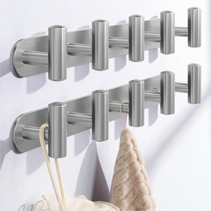 Optish 2 Pack Coat Rack Wall Mount, Bathroom Towel 5 Hooks, Heavy Duty Coat Hooks for Robe, Bag, Key, Hat, Hook Rack Hanger for Entryway, Bedroom, Silver - color: Silver