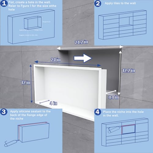 24"x12" Shower Niche Insert Tile Ready ，Stainless Steel Recessed Shower Caddy ，Bathroom remodel，Matte White （ 24 x 12 in） - color: White, size: 12 * 24 in