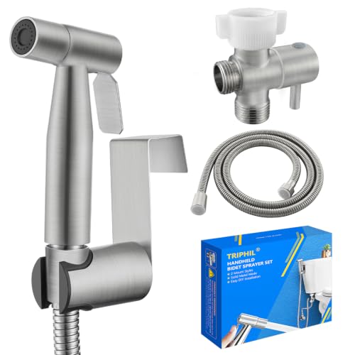 TRIPHIL Handheld Bidet Sprayer for Toilet, Adjustable Water Pressure Jet Bidet Attachment with Leak-Proof 304 Stainless Steel T-valve for Bathroom Cleaning, Cloth Diaper/Feminine Wash, Brushed Nickel - color: Brushed Nickel