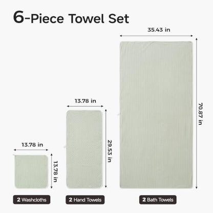 ecolook Microfiber Towel Set of 6, Green | Ultra-Soft, Oversized, Absorbent & Quick-Drying | 2 Bath Sheets, 2 Hand, 2 Washcloths - color: Green