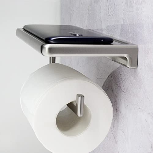 Toilet Paper Holder for Bathroom Solid ZINC Alloy Material and Superior Hotel Style Tissue Roll Holder with Cell Phone Storage Nickel Finish D500091BN - color: Brushed Nickel