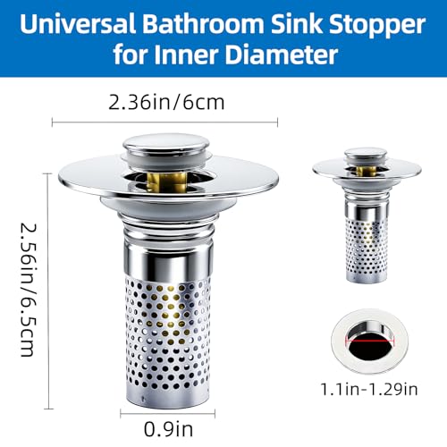 Bathroom Sink Drain Strainer, Pop-up Sink Drain Strainer with Removable Stainless Basket Hair Catcher, Bathroom Sink Stopper,1 Pack