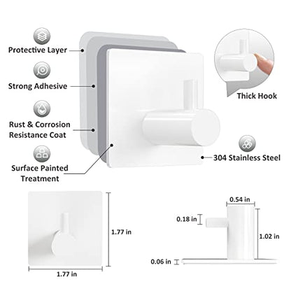 VIS'V Adhesive Towel Hooks, Shower Wall Stick on Hooks, White, 4 Pcs | Metal Material, Compact Design, Peel and Stick, 2 Extra Adhesive Strips, for Bathroom Kitchen Livingroom Office RV - color: White