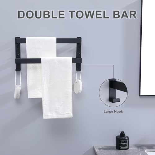 Double Towel Bar Towel Racks for Bathroom, Bath Towel Holders Wall Mount, Stainless Steel Towels Shelves Towel Rail, 2-Tiers (Matte Black, 16 Inches) - color: Matte Black, size: 16 Inches