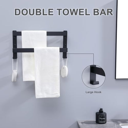 Double Towel Bar Towel Racks for Bathroom, Bath Towel Holders Wall Mount, Stainless Steel Towels Shelves Towel Rail, 2-Tiers (Matte Black, 16 Inches) - color: Matte Black, size: 16 Inches