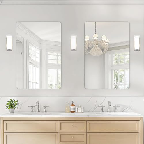 USHOWER 2-Pack Frameless Bathroom Mirrors for Over Sink, 20x30 Inch | Rectangular Vanity Mirror for Wall, Shatterproof Tempered Mirror for Living Room, Bedroom, Entryway Upgrade & Remodel - color: Frameless, size: 20"Lx30"W-2pcs