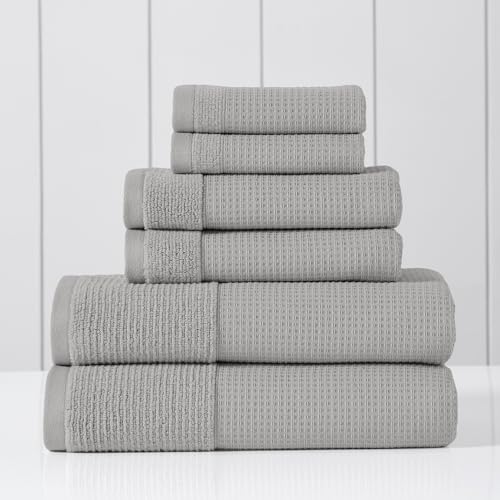 Modern Threads Waffle-Rib 6-Piece Towel Set – Premium Cotton Bath Towels, Ultra-Absorbent & Soft, Elegant Waffle Texture for Bathroom & Spa, Oyster - color: Oyster