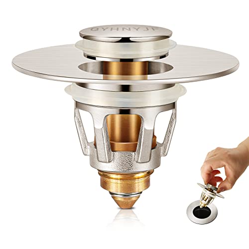 QYHNYJF Bathroom Sink Stoppers Brushed Nickel – Pop Up Drain Stopper & Strainer, 2-in-1 Universal Sink Stopper for 1.1" to 1.5" Bathroom Sink Drain Pipes, Brushed Nickel Finish - color: Brushed Nickel