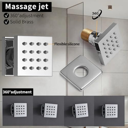 Bathroom Shower System Ceiling 14x20 Inch Shower Head, Spray With Handle, 6 PCS Body Jet And Handheld, Temperature Display Shower Faucet Set (Chrome) - color: Chrome
