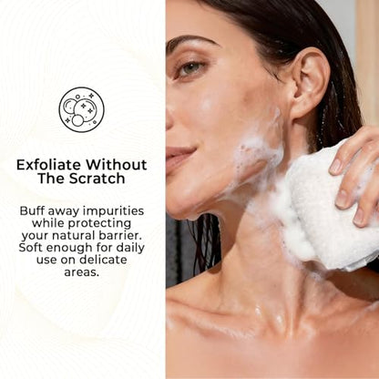 3D Wave Weave Japanese Exfoliating Washcloth, Long Exfoliating Back Scrubber for Shower, Gentle Body Scrub Towel, Korean Style, Cloud (Soft) - color: White