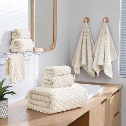 6 Piece Bath Towel Set, 40"x80" Microfiber Bath Sheets, Cream | Microfibers，Extra-large size，Quick dry，Highly Absorbent，Big and Tall users，2Bath towels 2Hand towels 2Washcloths - color: Cream, size: Bath Sheet Set-6PCS
