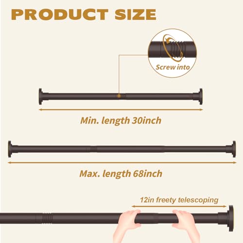 Thestoa Bronze Tension Shower Curtain Rod, 30-68 Inches with Holders | Includes adhesive holders, rustproof stainless steel, no-drilling spring tension for bathroom, closet & window - color: Bronze, size: 30"-68"