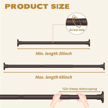 Thestoa Bronze Tension Shower Curtain Rod, 30-68 Inches with Holders | Includes adhesive holders, rustproof stainless steel, no-drilling spring tension for bathroom, closet & window - color: Bronze, size: 30"-68"
